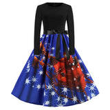 Retro Christmas Printed Long Sleeve Dress