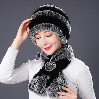 Rabbit Fur Hat Winter Rabbit Hat Scarf Set