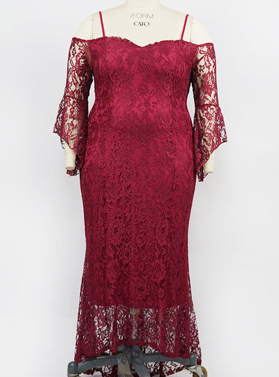 Plus Size Long Sleeve Straps Lace Dress