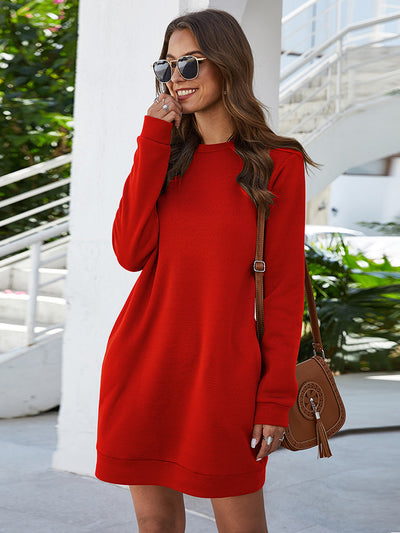 O Neck Long Sleeve Women's Sweatshirt Dress