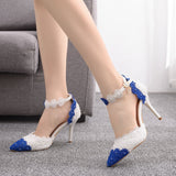 Color Matching Blue White Lace Flower Sandals