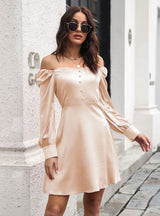 Satin Bubble Sleeve Long Sleeve dress
