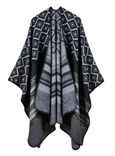 Diamond Striped Shawl Women's Double-Sided Cloak