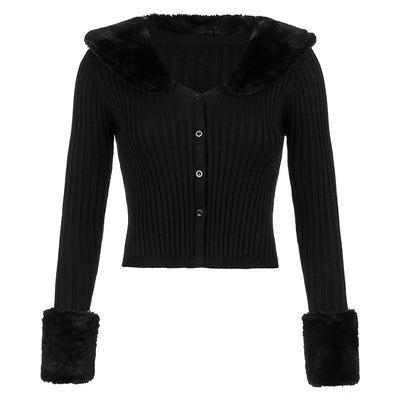 Thin Furry Knitted Cardigan Sweater Women