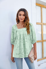 Short-sleeved Square Neck Bubble Sleeves Shirt