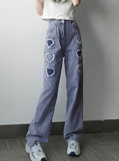 Loose Solid Color High Waist Jeans