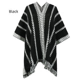 Color Check Lady Tassel Cloak Scarf