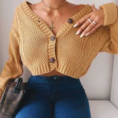 Women Cropped Cardigan Sweater Fall Knitwear