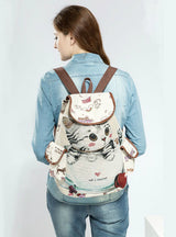 Cute Cat Backpack Women Canvas Backpack Drawstring 
