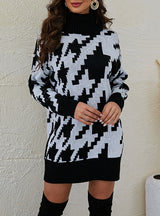 High Neck Long Contrast Lapels Sweater