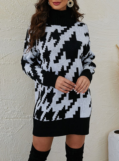 High Neck Long Contrast Lapels Sweater