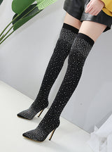 Pointed Rhinestone Stiletto Heel Knee-length Boot