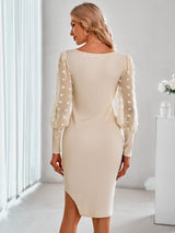 Long Sleeve Casual Polka Dot Knitted Slim Dress