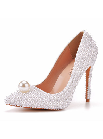 11 CM Thin Heel Pointed Pearls Shoes