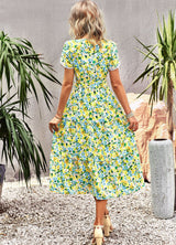 Short-sleeved Split Printed Dress