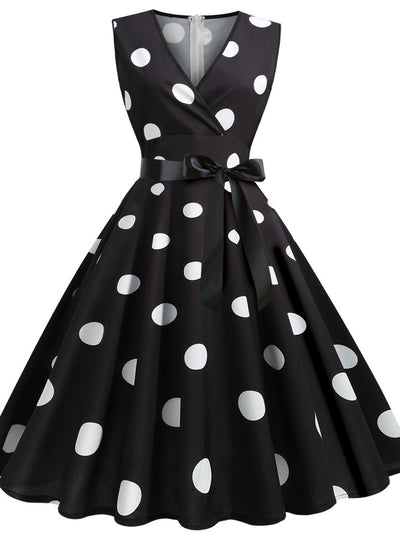 V-neck Retro Polka Dot Short Sleeves Dress