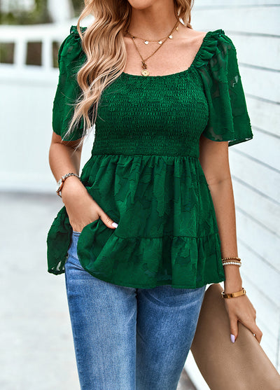 Square Neck Slim Short Sleeve Shirt