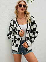 Plaid Color Matching Sweater Cardigan