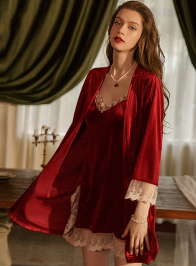 Lace Velvet Gauze Sling Nightdress