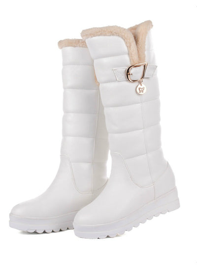 Mid Calf Boots Round Toe Med Heels Platform 