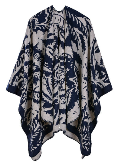 Ladies Flower Pattern Shawl Split Long Cloak