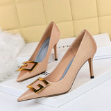 Shallow Pointed Metal Square Buckle Shoes