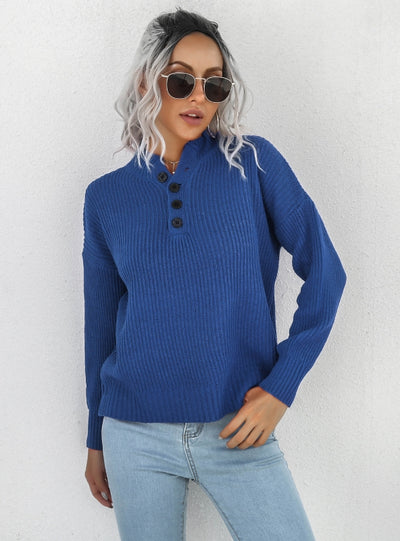 Women Long Sleeve Button Sweater Top