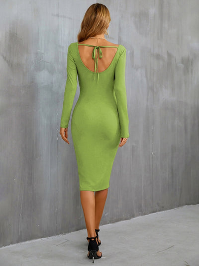 Sexy Drawstring Slit Long Sleeve Dress