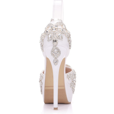 Women White Rhinestone Wedding Shoes