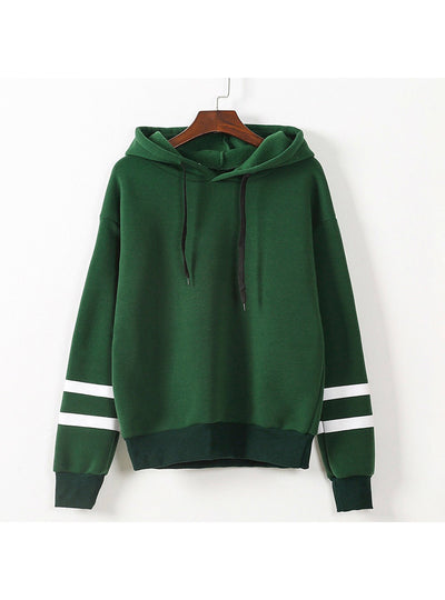 Fleece Hooded Sweatshirt Striped Splicing Sleeve