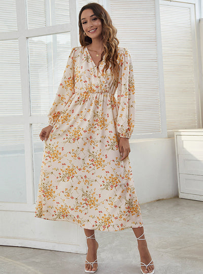 V-neck Printed Leisure Holiday Dress