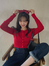 O-neck Short Knitted Sweaters Women Thin Cardigan