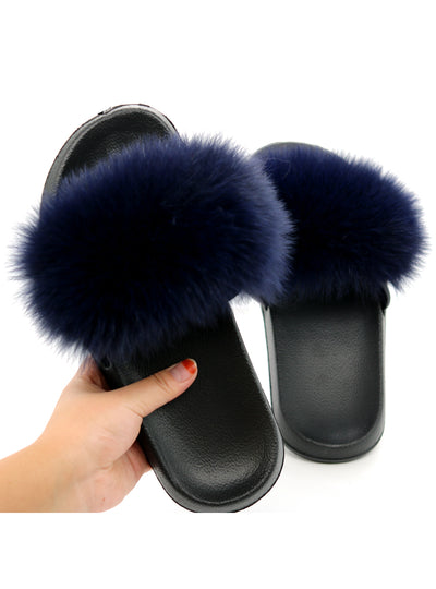 Casual Raccon Fur Sandals Furry Fluffy Plush Shoes
