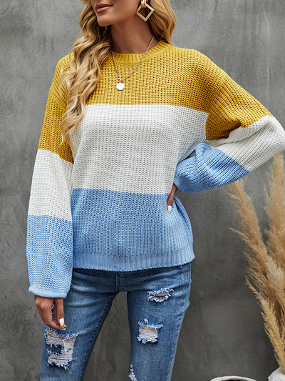 Lantern Loose Sleeve Pullover Contrast Color Sweater