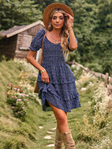 Off the Shoulder Cake Printed Dress