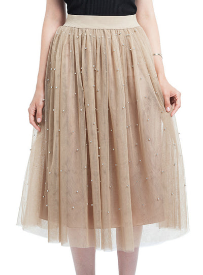 Heavy-duty Beaded Tulle Long Skirt