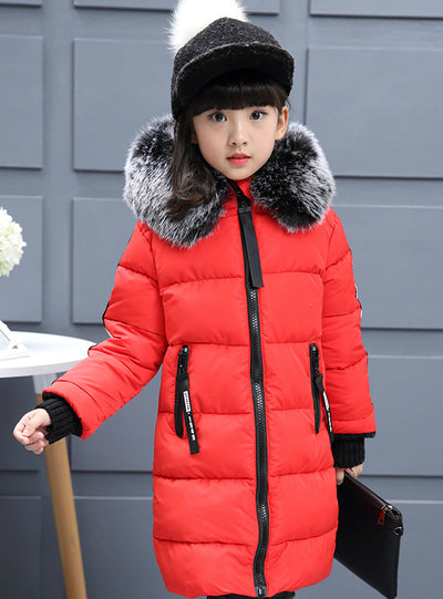 Winter Cotton Jackets Girls Fur Collar Letters Coats 