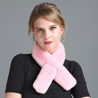 Women's Rex Fur Scarf Winter Leather Double-sided