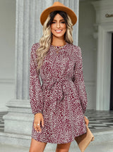 Lace-up Round Neck Leopard Print Dress