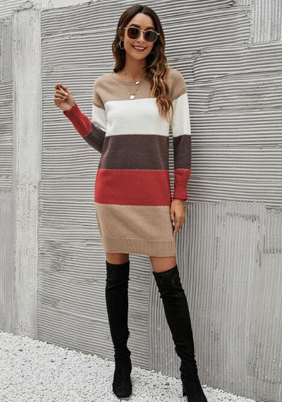 Color Matching Long Sweater Dress