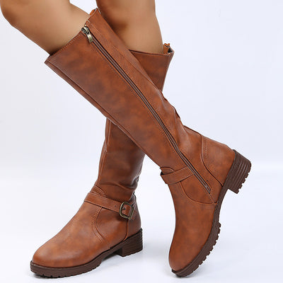 Side Zipper Square Heel High-heeled Knight Boots
