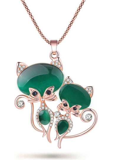 Cat Necklace Long Pendant Brand Crystal Chain