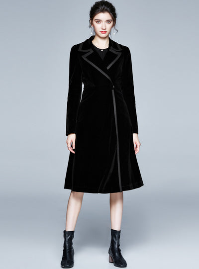 Women Long Sleeve Velvet Long Coat