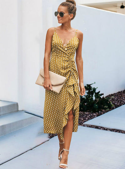 Medium Long Dot Spaghetti Strap Dress