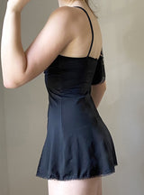 Patchwork Strap Bow Black Dress