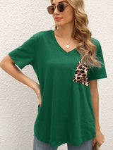 Loose Leopard Stitching Short Sleeve T-shirt