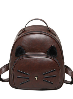 PU Leather Backpack Cute Cat Shoulder School Bags