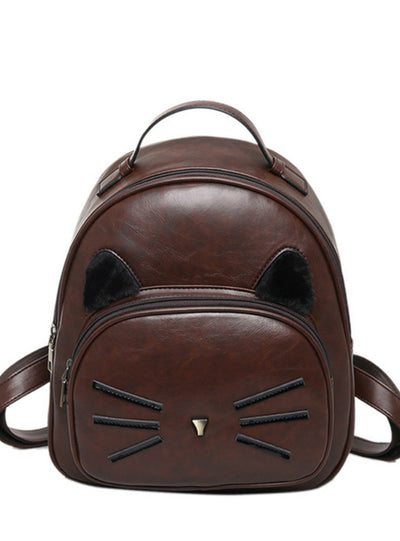 PU Leather Backpack Cute Cat Shoulder School Bags