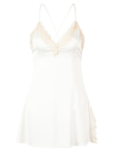 Spliced Lace Satin Silk-like Nightgown