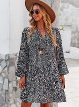 Leopard Print Long Sleeve Leisure Holiday Dress